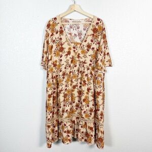 Rustty Dustty Women’s Fall Floral Boho‎ Short Flutter Sleeve A Line Dress 2XL